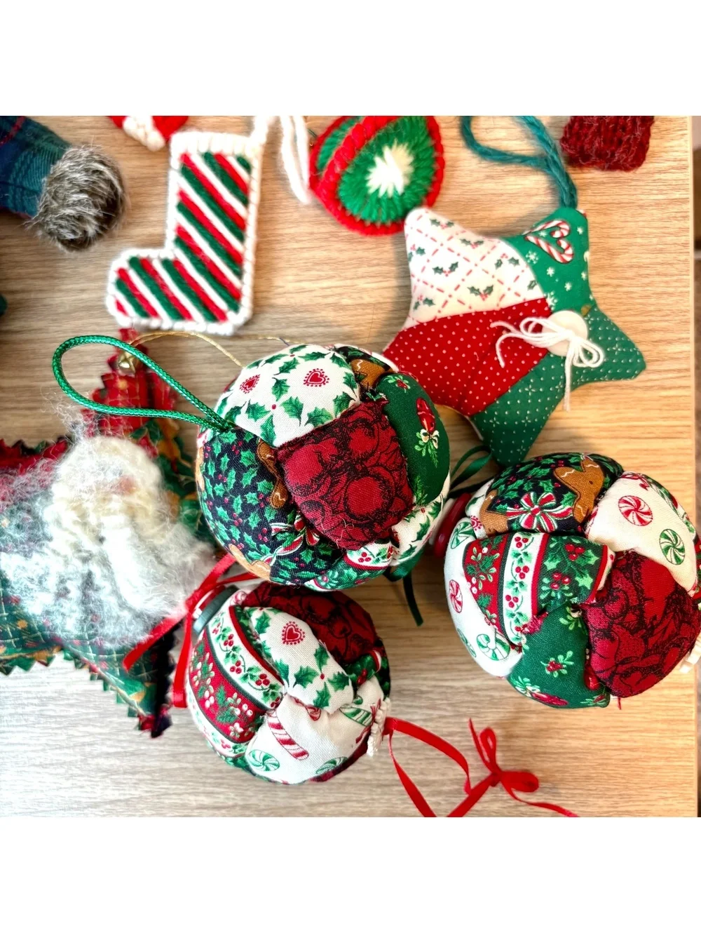 16 Crochet & Fabric Christmas Ornaments Vintage Style Holiday Decor Lot